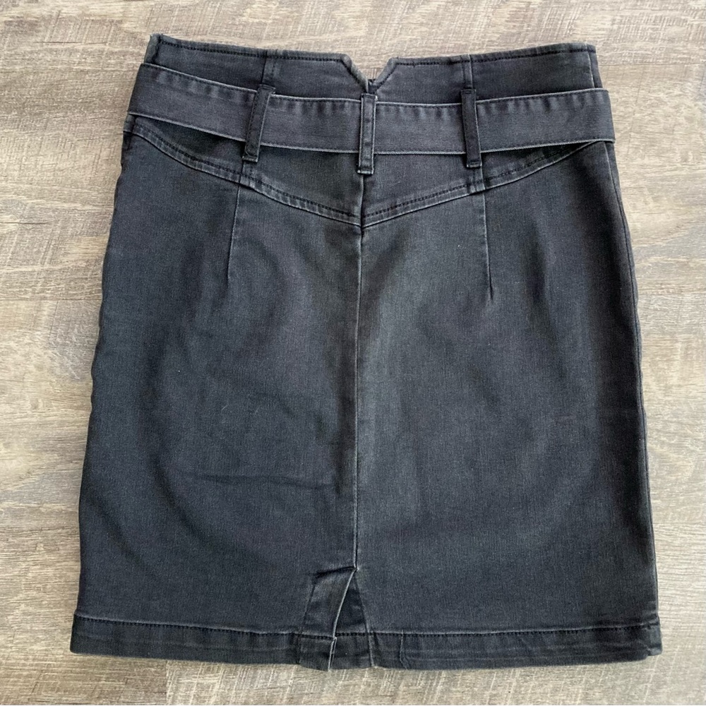 Free People Belted Zip Denim Mini Skirt Size 6 Washed Black Color - Picture 2 of 8
